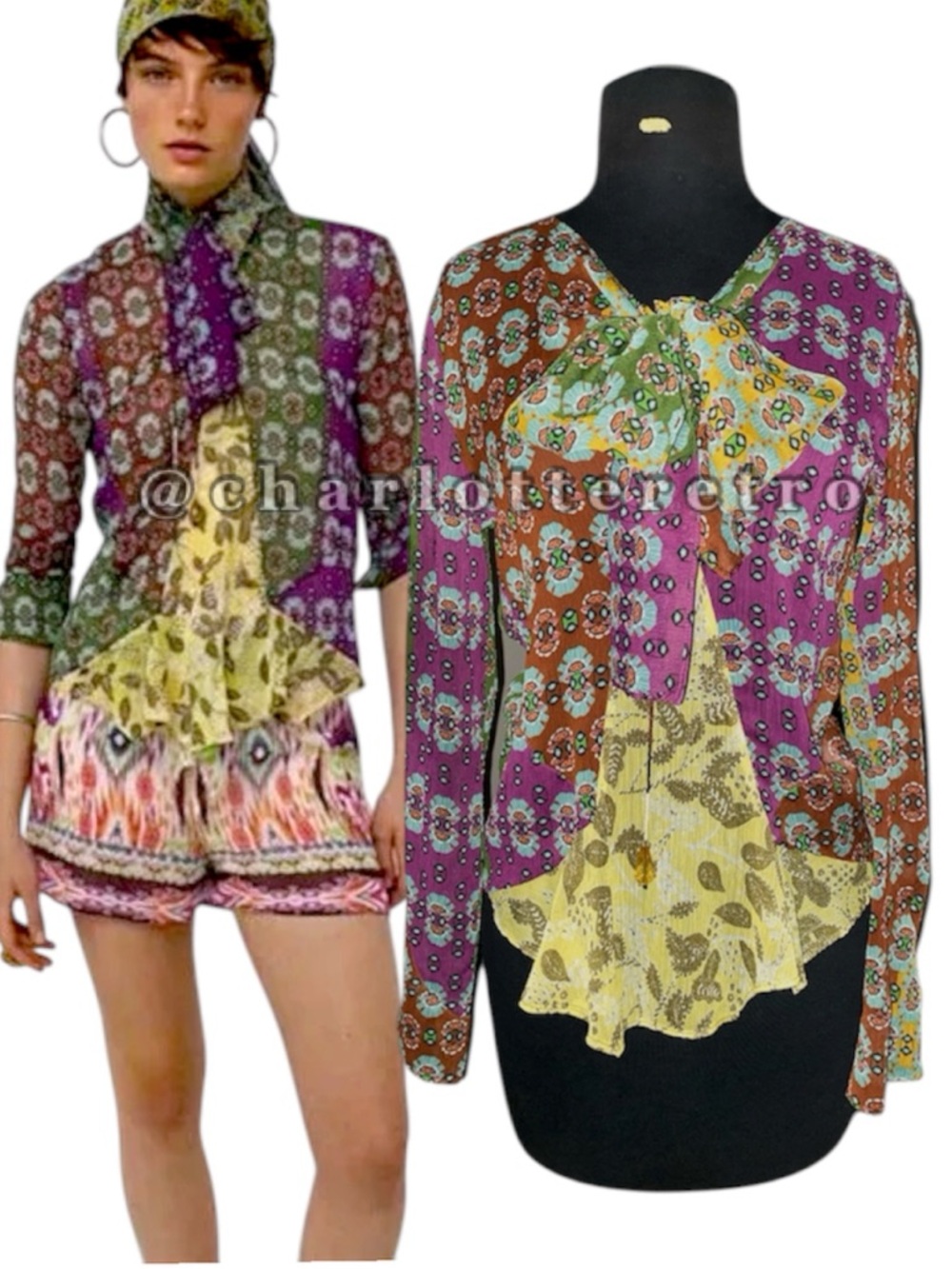 ZARA Studio Zodiac Patchwork Chiffon Blouse